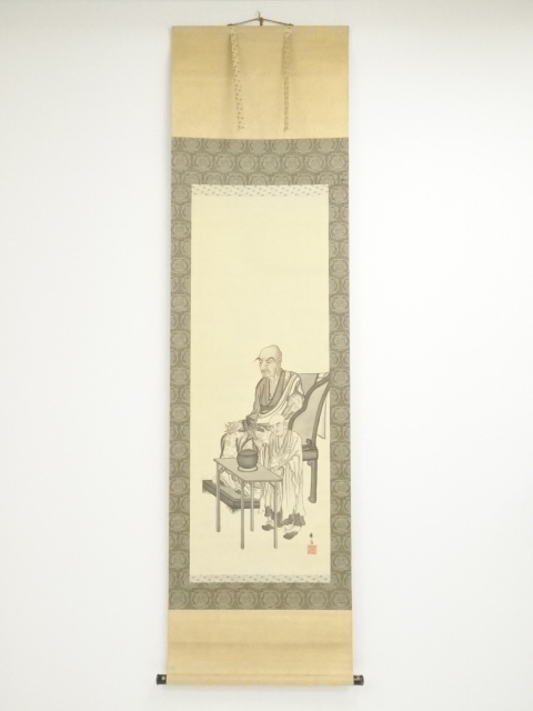 JAPANESE HANGING SCROLL / HAND PAINTED / ARHAT/ BY KYOHO OKUMURA (1916)